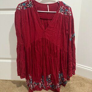 Free People Long Sleeve Red Mini Dress Size S